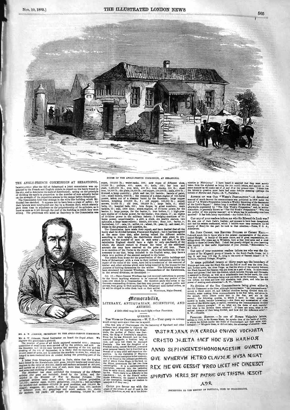 Old Antique Print 1855 House Anglo-French Commission Sebastopol Johnson 19th
