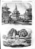 Original Old Antique Print 1855 Nepaul Temple Khrishna Jee Narrain Hithu Hindoo