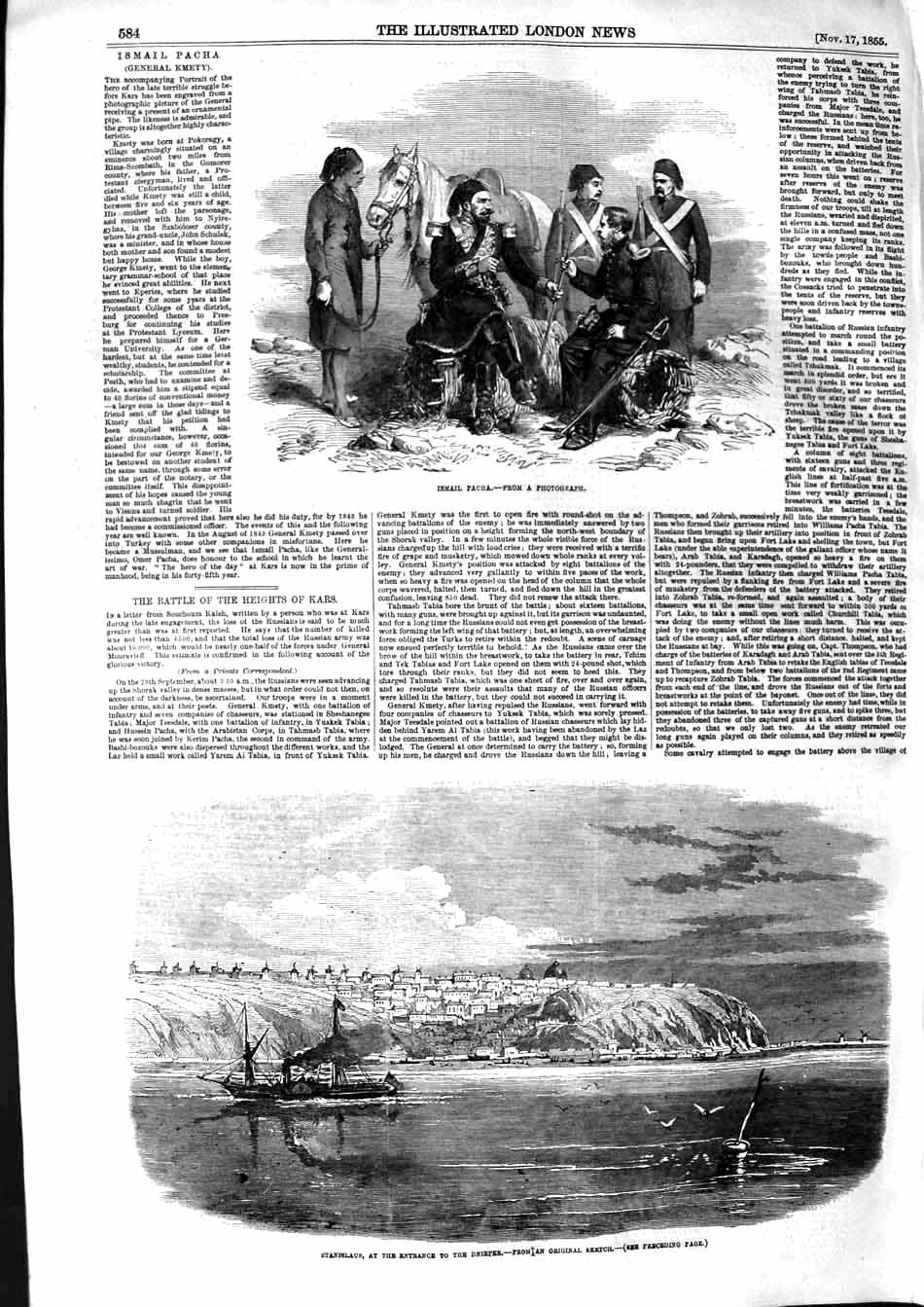 Original Old Antique Print 1855 Ismail Pacha Kmety Stanislaus Dnieper Ship Boat