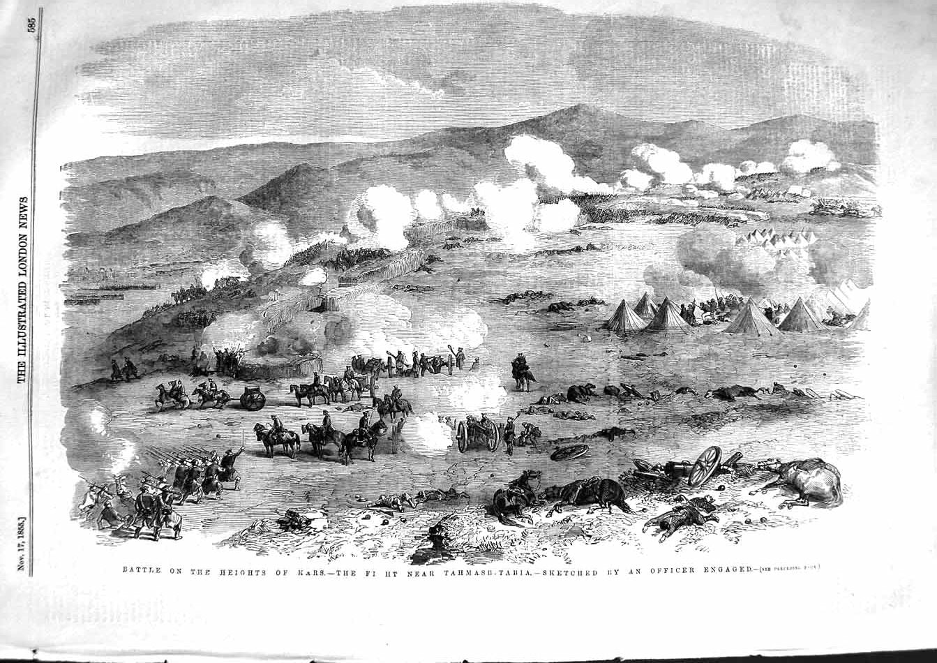 Original Old Antique Print 1855 Battle Heights Kars Fight Tahmasb-Tabia War