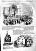 Old Antique Print 1855 Statue Earl Belfast Warehousemen School New-Cross 19th