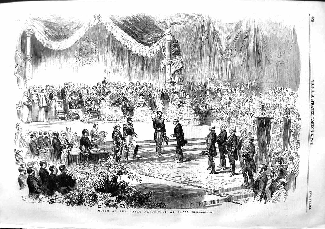 Original Old Antique Print 1855 Scene Close Great Exposition Paris France 19th