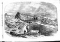 Original Old Antique Print 1855 View City Kars Mountains Siers Houses Victorian