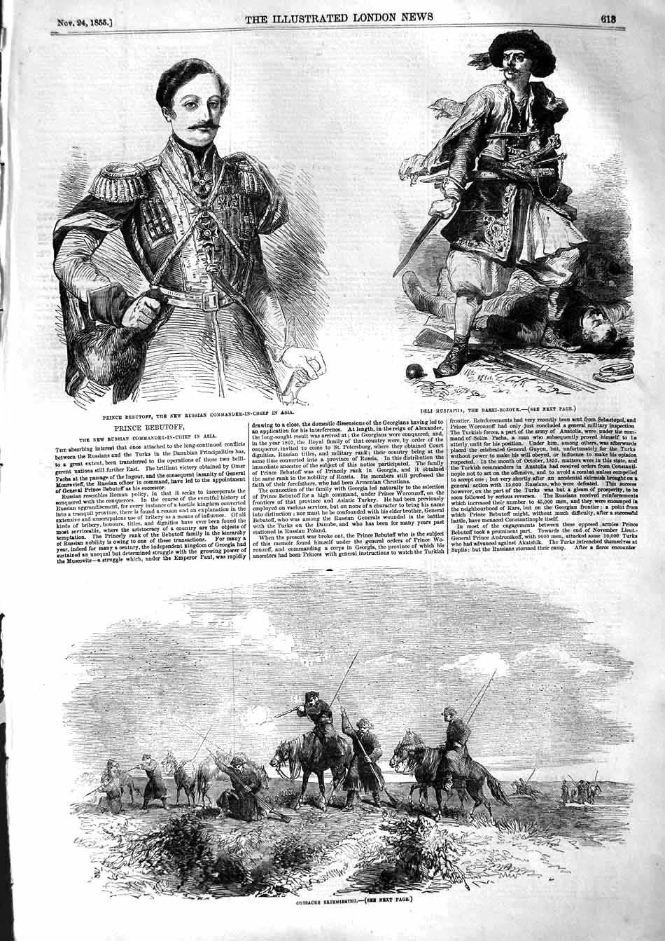 Old Antique Print 1855 Cossacks Skirmishing Prince Bebutoff Deli Mustapha 19th