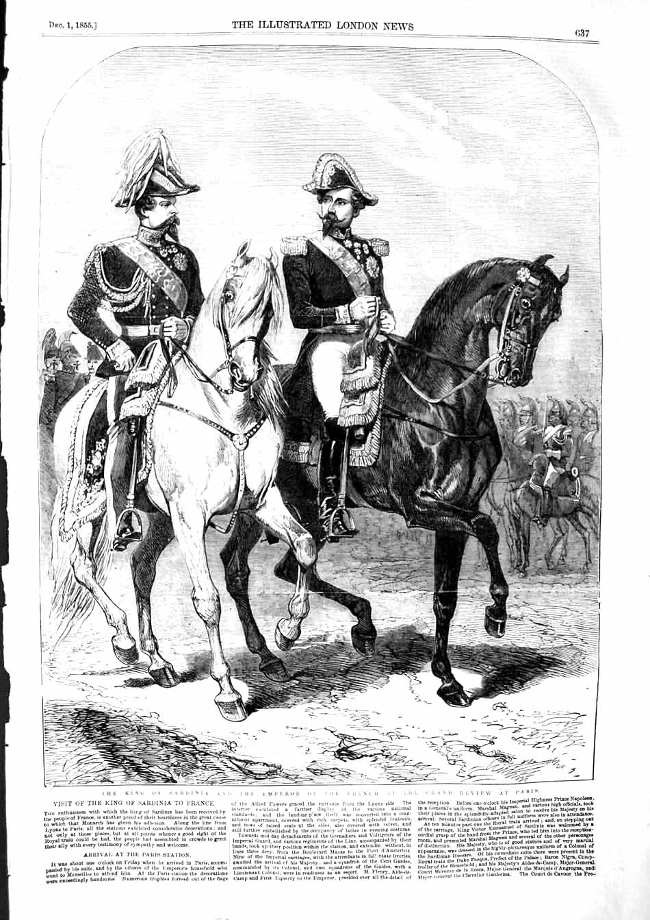 Old Antique Print 1855 King Sardinia Emperor French Review Paris France 19th