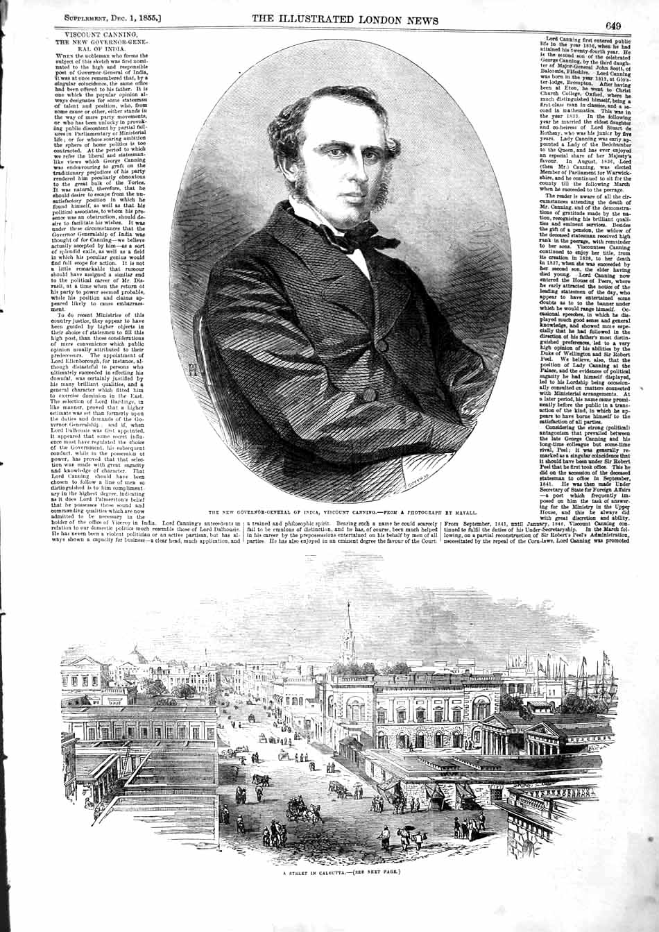 Old Antique Print 1855 Governor-General India Viscount Canning Calcutta 19th