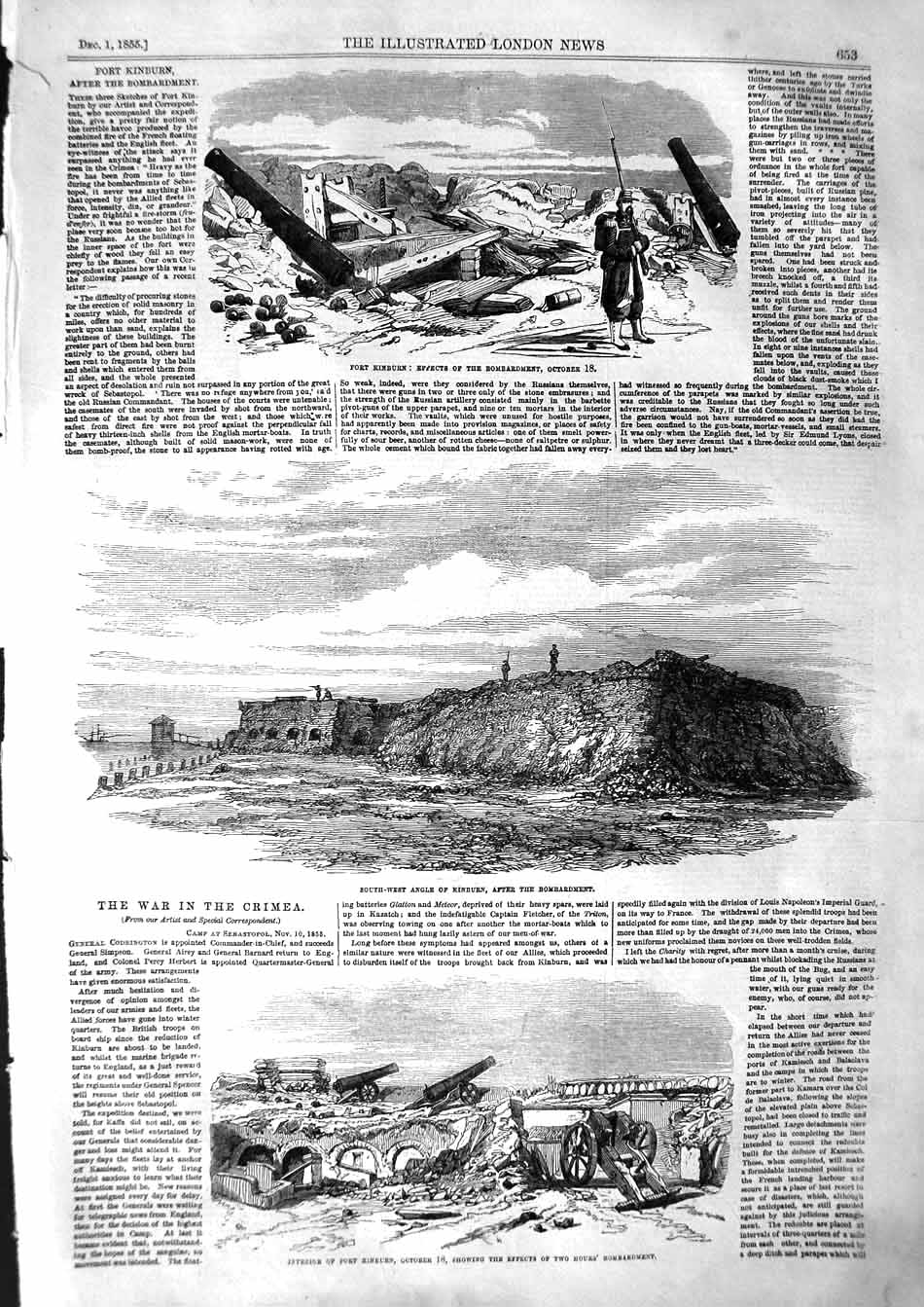 Original Old Antique Print 1855 Fort Kinburn War Crimea Bombardment Sebastopol