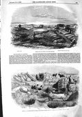 Original Old Antique Print 1855 French Inkerman Hill Ruins Building Sebastopol