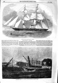 Original Old Antique Print 1855 War-Sloop Ship Victoria Lapwing Ringdov 19th