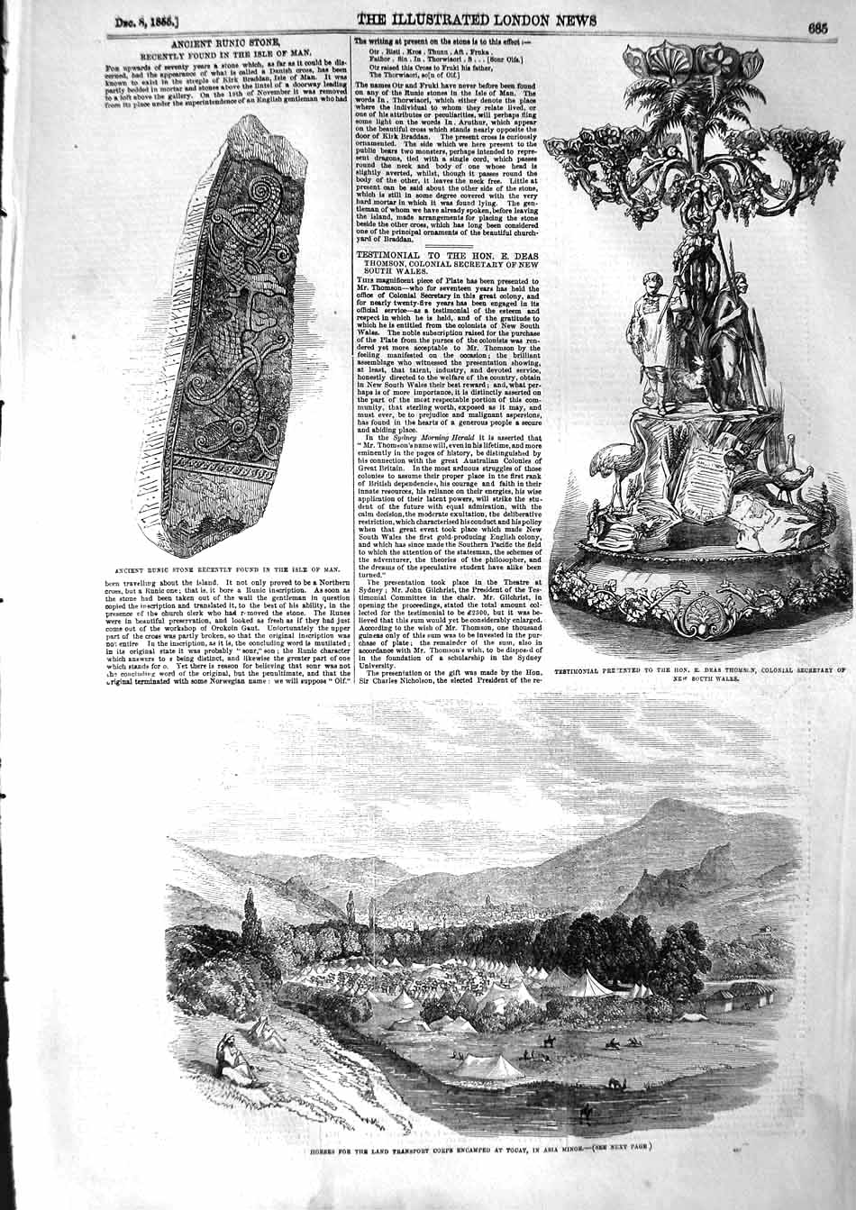 Old Antique Print 1855 Horses Transport Corps Camp Tocat Asia Runic Stone 19th
