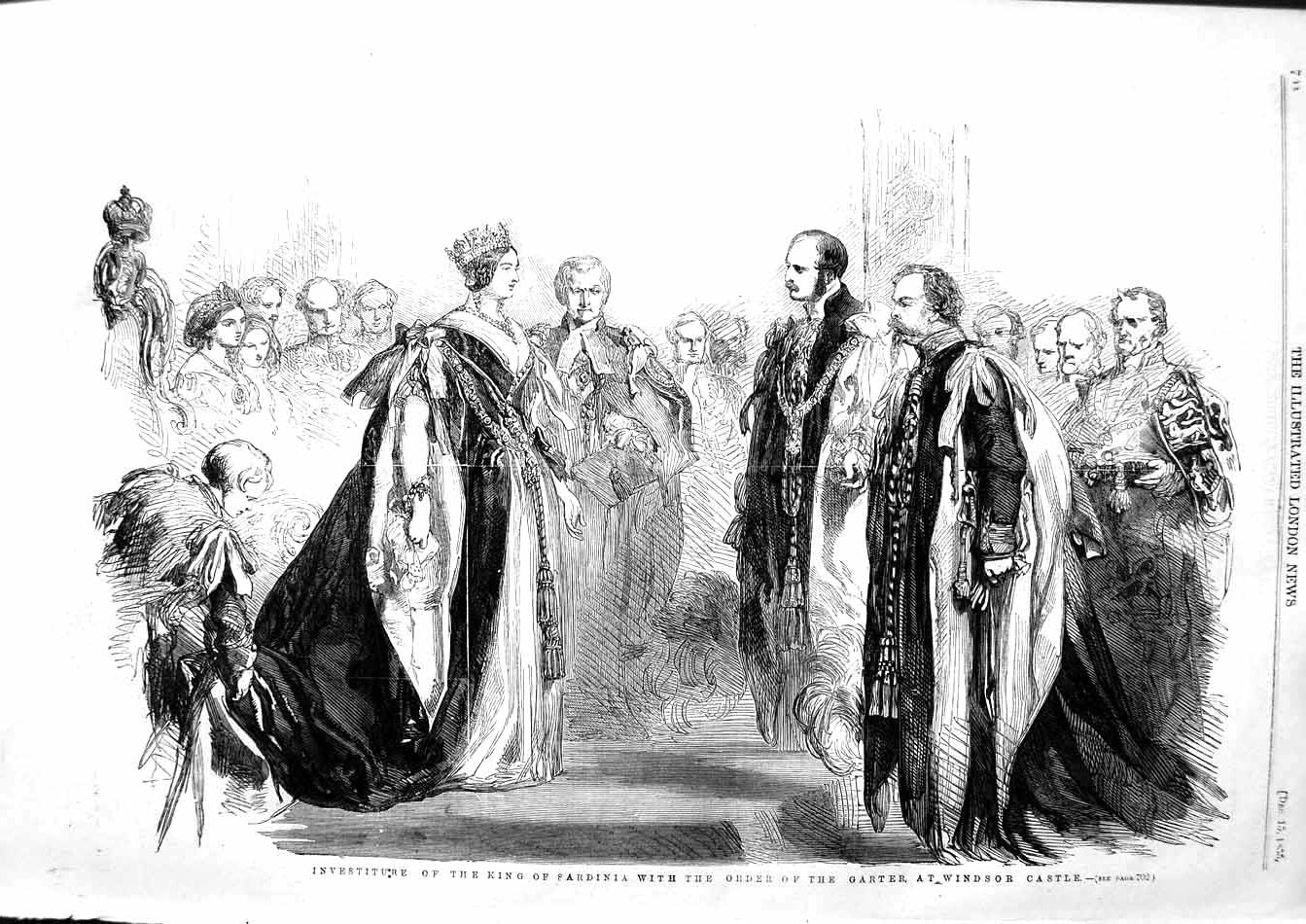 Old Antique Print 1855 King Sardinia Order Garter Windsor Castle London 19th