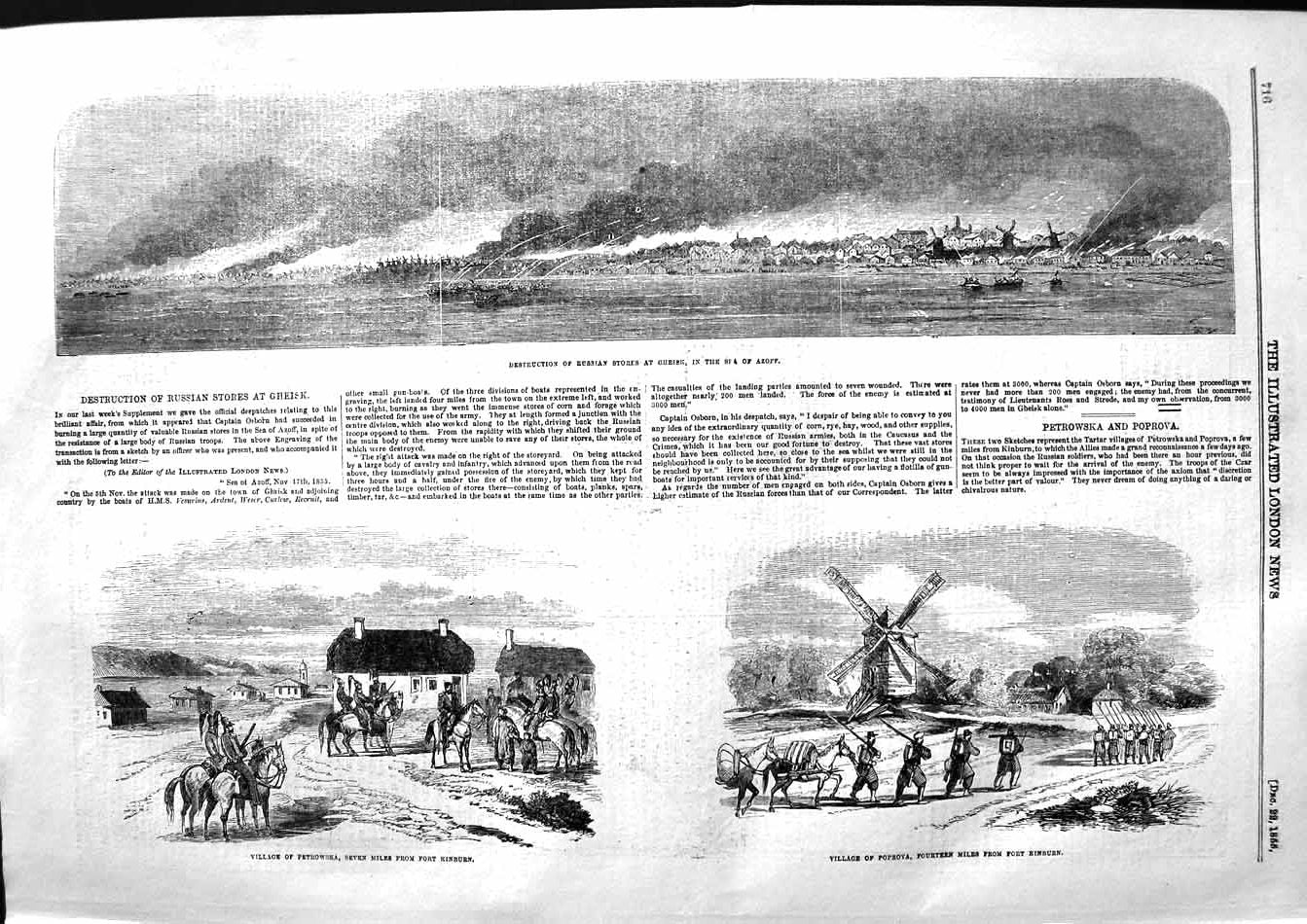 Old Antique Print 1855 Sea Azoff Russian Stores Gheisk Petrowska Poprova 19th