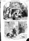 Original Old Antique Print 1855 Christmas House Scene Children Boys Snow Winter