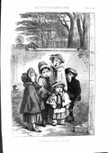 Original Old Antique Print 1855 Colour Christmas Carol Singing Children 19th