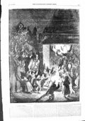 Original Old Antique Print 1855 Children Christmas Party Shower Toys Victorian