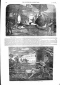 Original Old Antique Print 1855 Mortar Casting Ironworks Death Alcibiades Scene