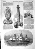 Original Old Antique Print 1855 Lighthouse Isaac Rocks Weymouth Royal Chart 19th