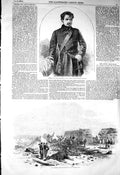 Original Old Antique Print 1856 General Colin Campbell Explosion Inkerman Mill