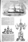 Old Antique Print 1856 Steam Ship Pera Inkstand King Siam Wilcox Anderson 19th