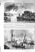 Original Old Antique Print 1856 Bombardment Sveaborg Island Tona Miola Ships