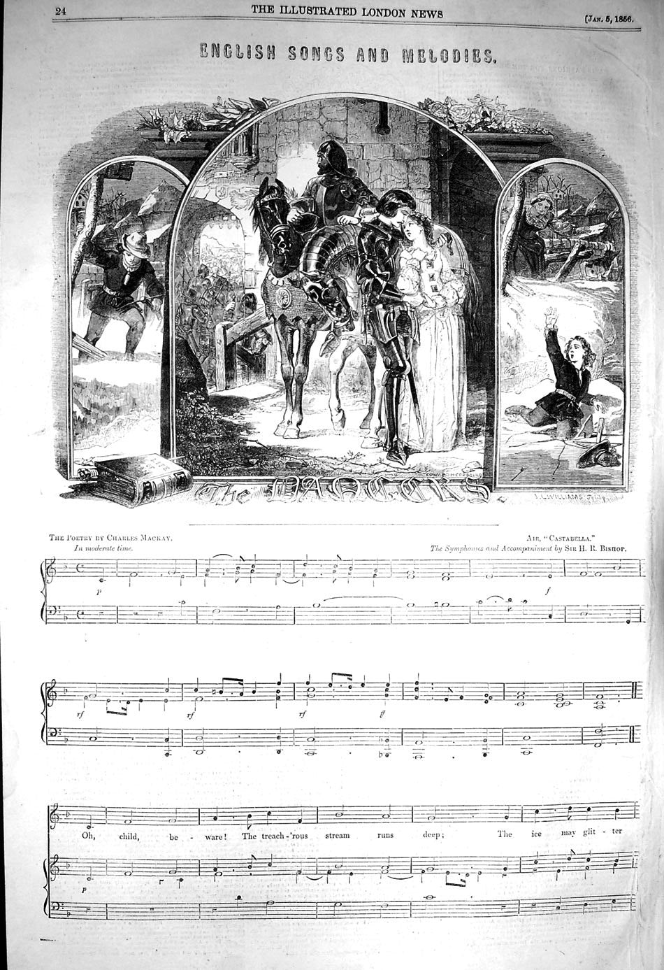 Old Antique Print 1856 Sheet Music The Dangers English Song Bishop Mackay 19th