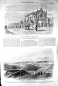 Original Old Antique Print 1856 Maison Verte Sebastopol Viaduct Mountains 19th