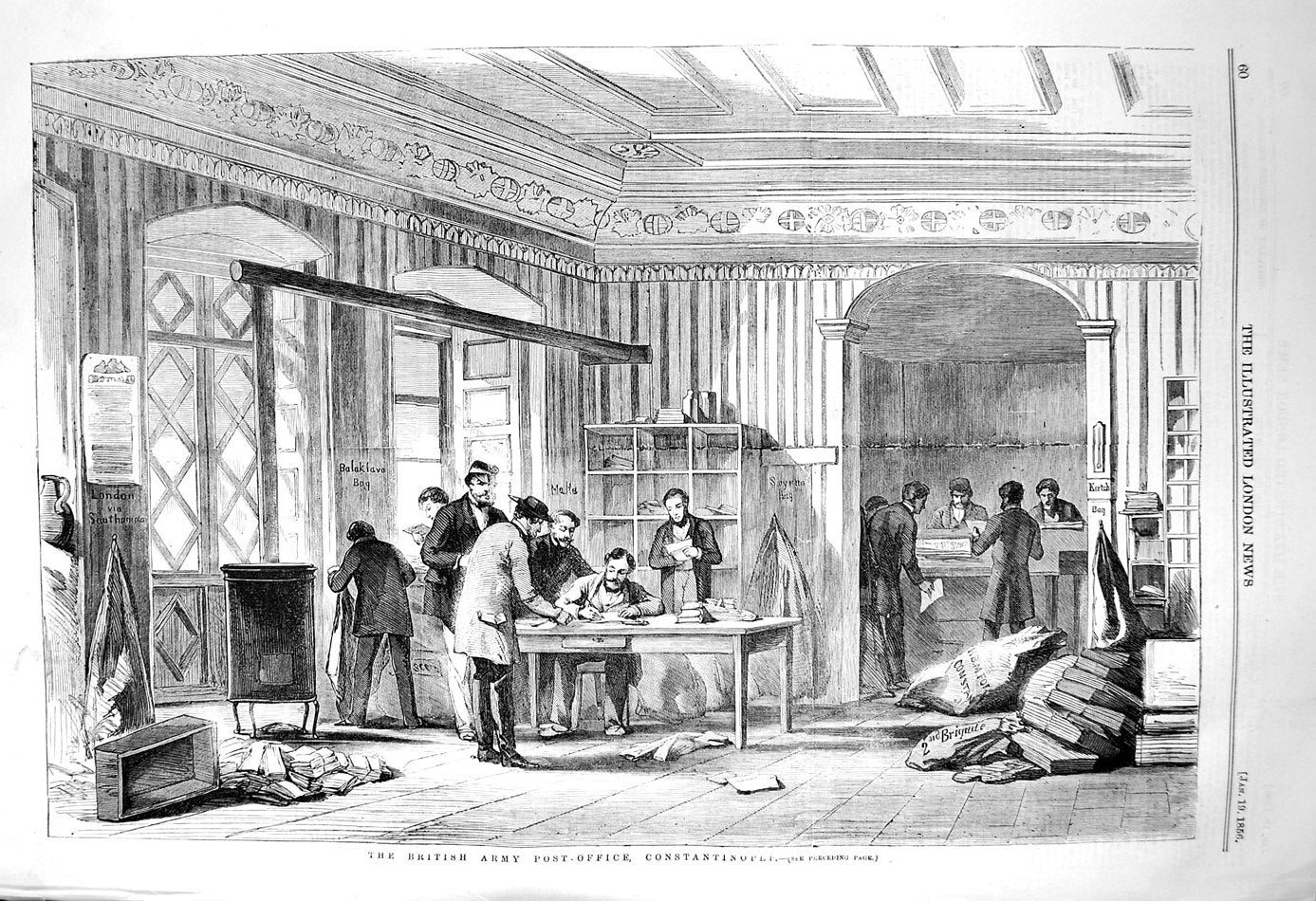 Old Antique Print 1856 British Army Post Office Constantinople Fine Art 19th