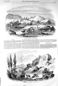 Original Old Antique Print 1856 Crimea Alouchta Tchoufout-Kaleh Bagtc Victorian
