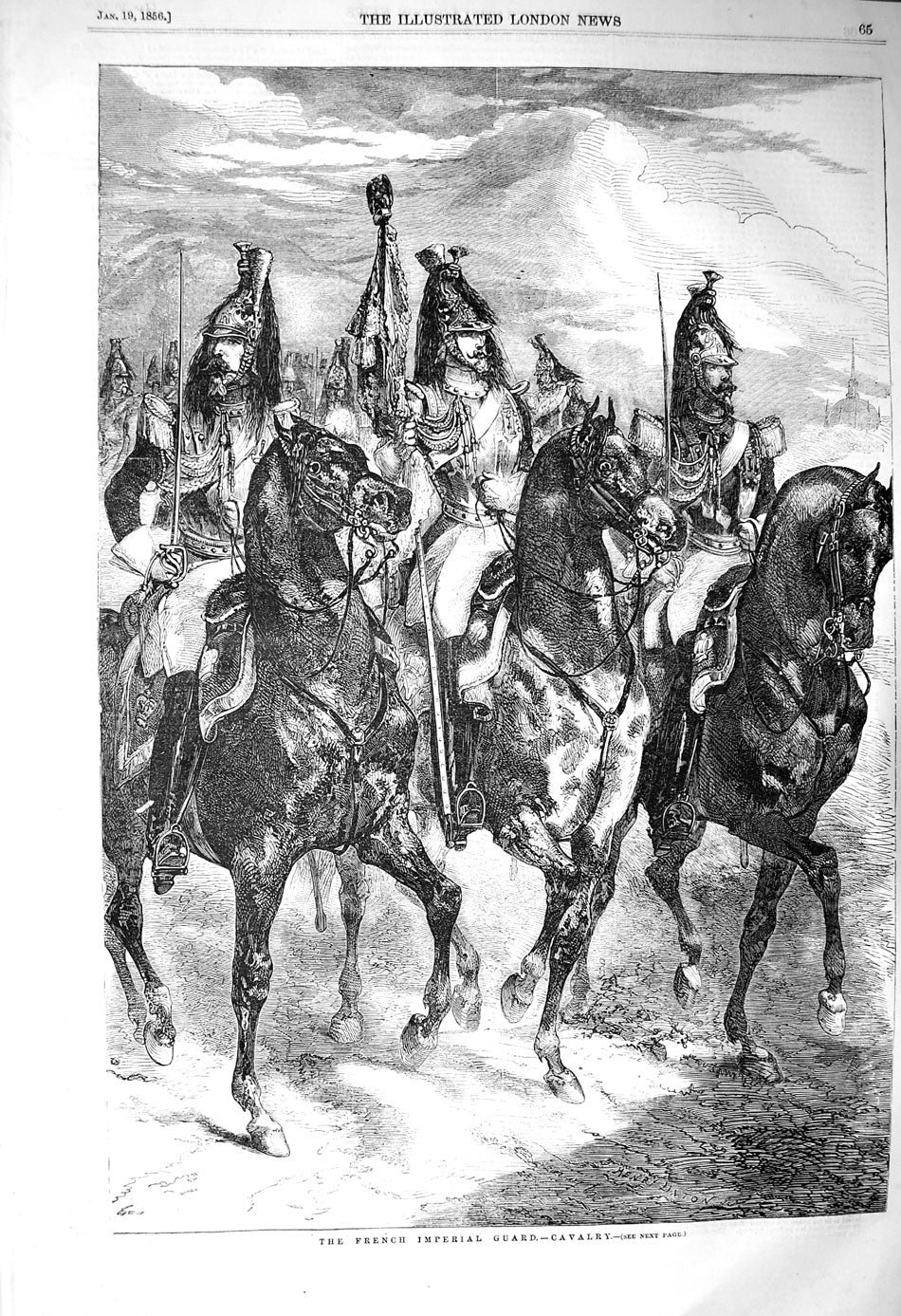 Original Old Antique Print 1856 French Imperial Cavalry Horses Siers Uniforms