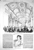 Original Old Antique Print 1856 New Music Hall Evans Hotel Covent Madame Montes