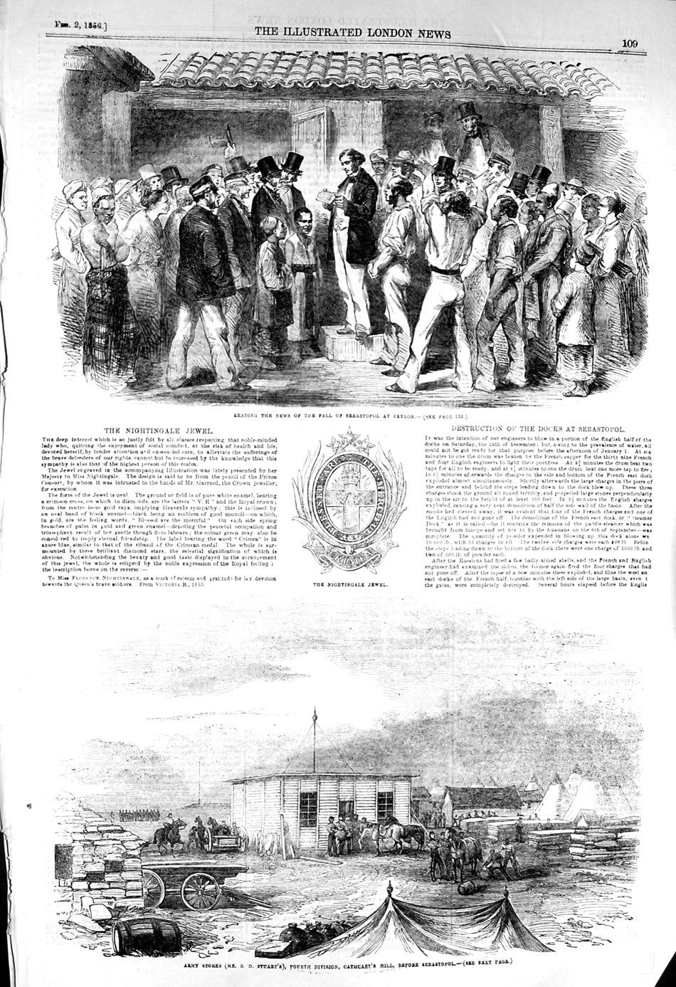 Old Antique Print 1856 News Fall Sebastopol Ceylon Army Stores Cathcart 19th