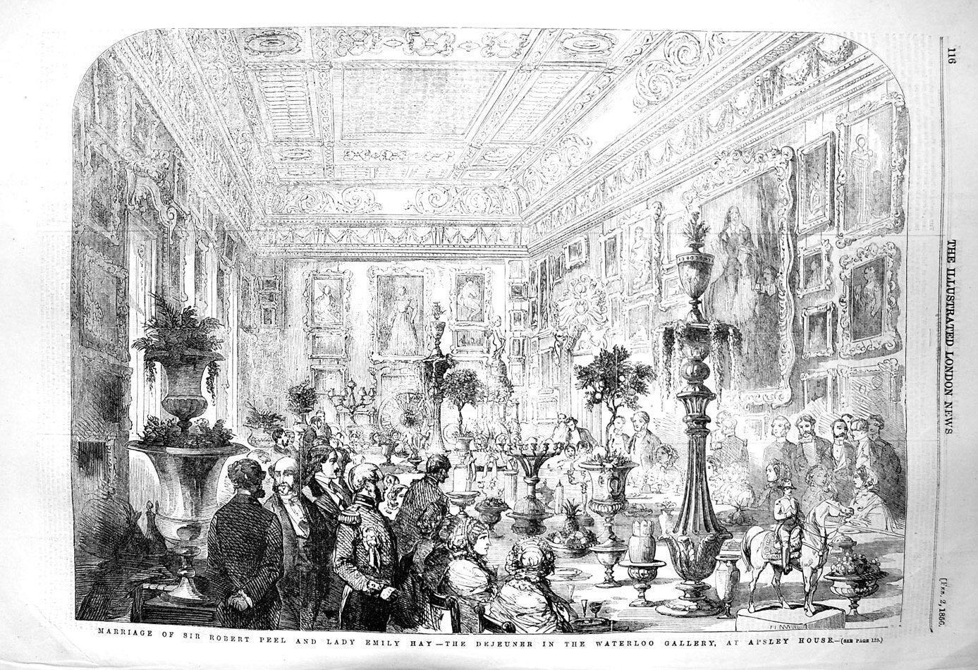 Old Antique Print 1856 Marriage Robert Peel Lady Emily Hay Apsley House 19th