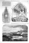 Old Antique Print 1856 Ship Wreck George Lord Isle Wight Clock Parliament 19th