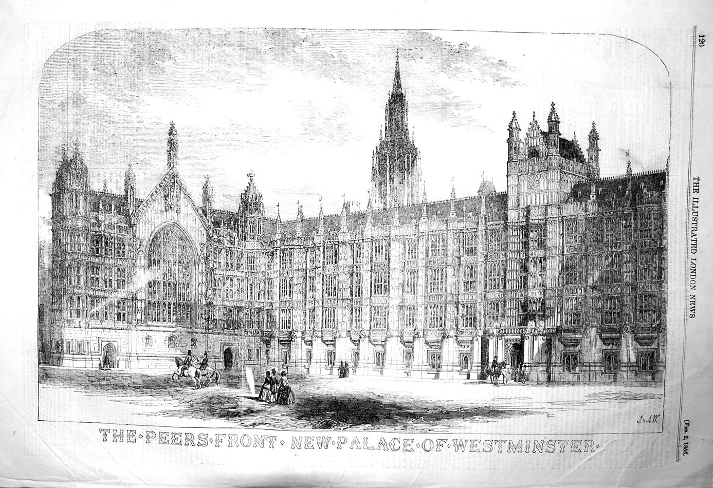 Old Antique Print 1856 Peers Front Palace Westminster London Architecture 19th