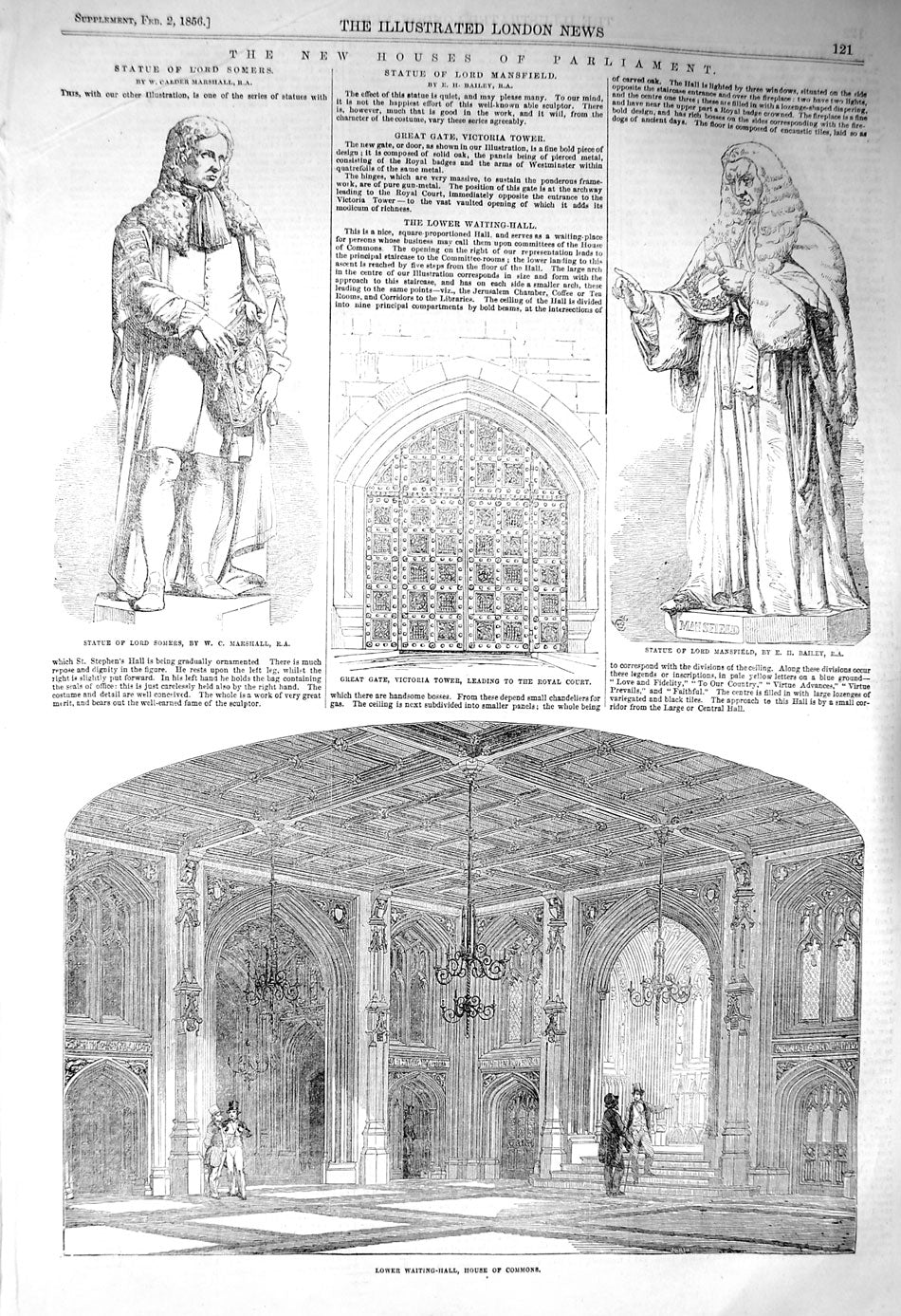 Old Antique Print 1856 Lower Waiting-Hall Commons Lord Somers Mansfield 19th