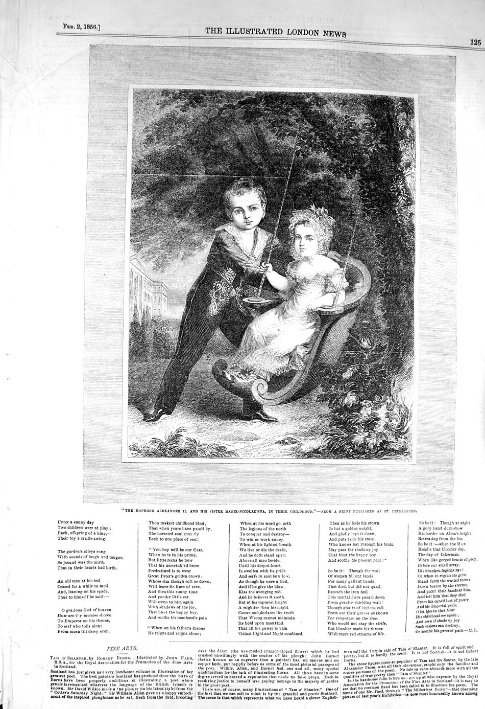 Old Antique Print 1856 Empror Alexander Sister Marie-Nicolaewna Children 19th