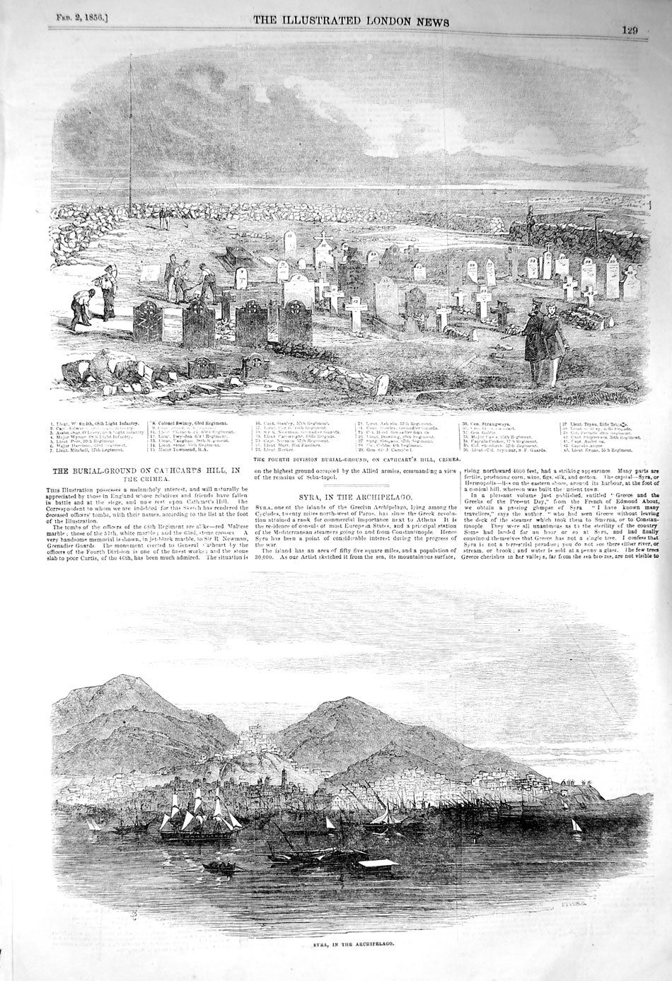 Old Antique Print 1856 Burial Ground Cathcart'S Crimea Syra Archipelago 19th