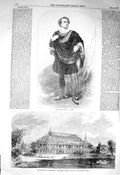 Old Antique Print 1856 Charles Kean Hamlet Music Hall Surrey Zoological 19th