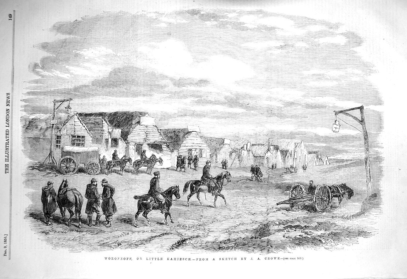 Original Old Antique Print 1856 Woronzoff Little Kamiesch Siers Horses War 19th