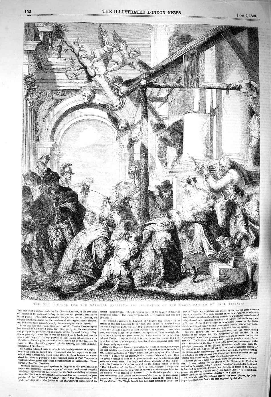 Original Old Antique Print 1856 Adoration Magi National Gallery Paul Veronese