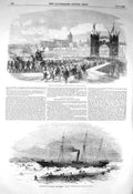 Original Old Antique Print 1856 Adrmiral Edmund Lyons Christchurch Ship Pollux