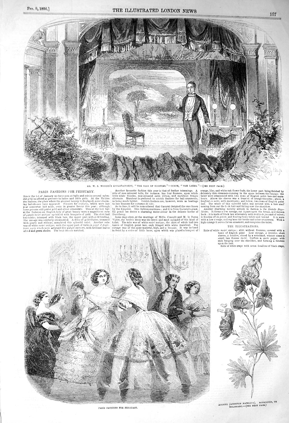 Old Antique Print 1856 Woodin Olio Oddities Lakes Theatre Paris Fashion 19th