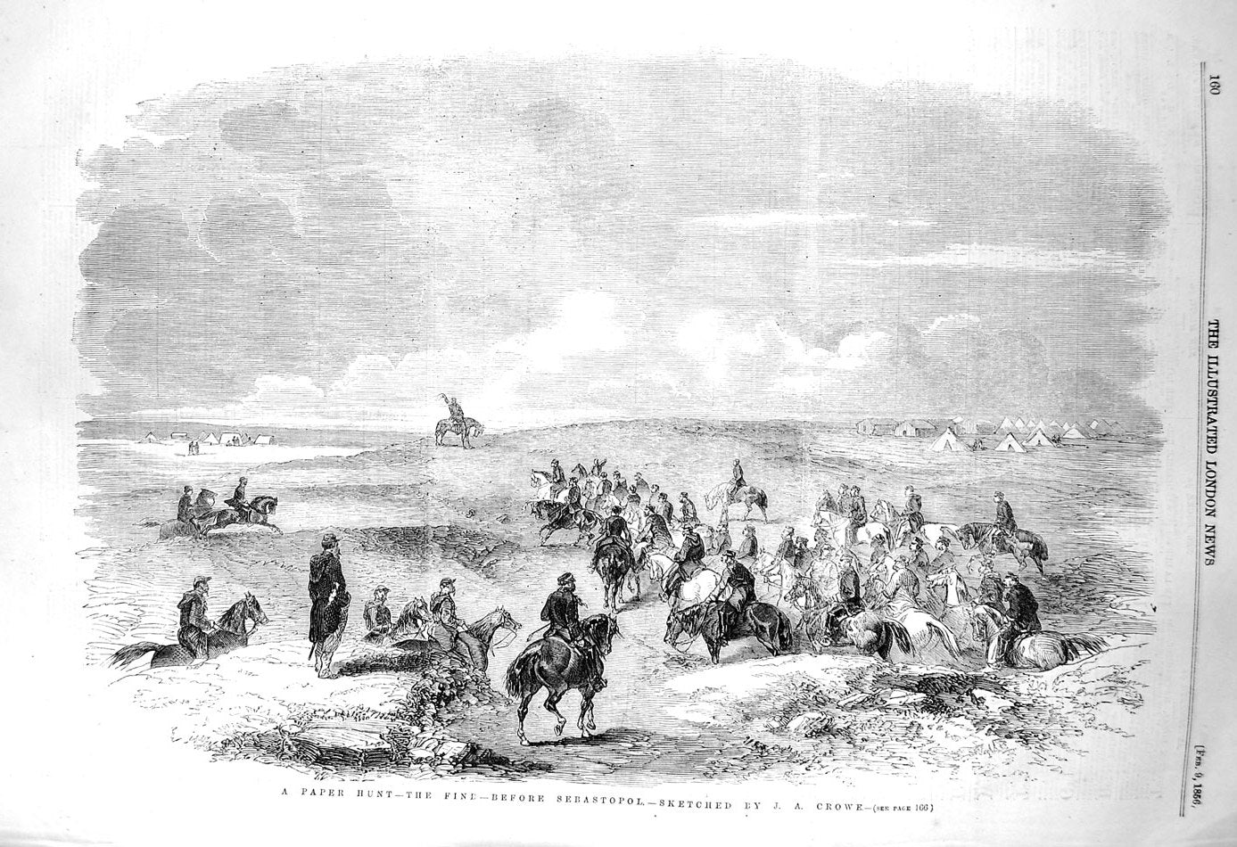 Original Old Antique Print 1856 Paper Hunt Sebastopol Horses Siers War 19th
