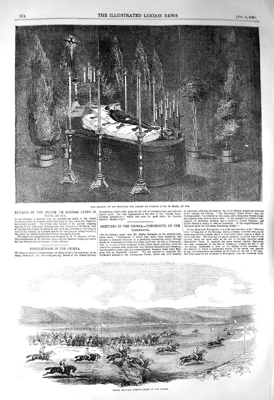 Original Old Antique Print 1856 Remains Prince Schinas Spa Steeplechase Crimea