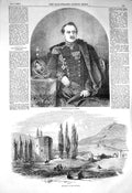 Original Old Antique Print 1856 Lieutenant-General Liprandi Tchorgoun Tchornaya