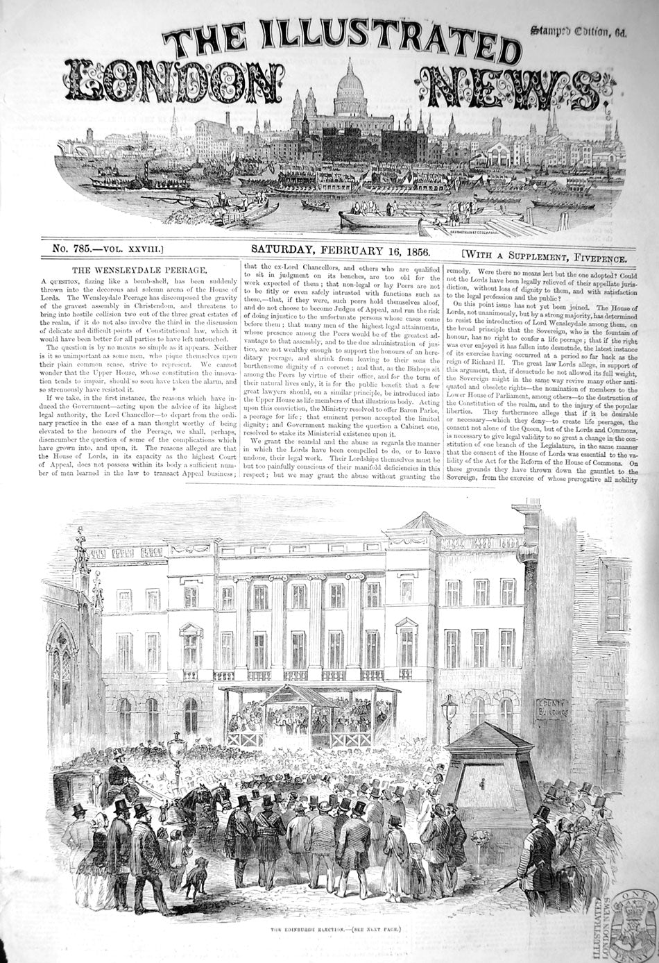 Original Old Antique Print 1856 Edinburgh Elections Signet Library Scotland