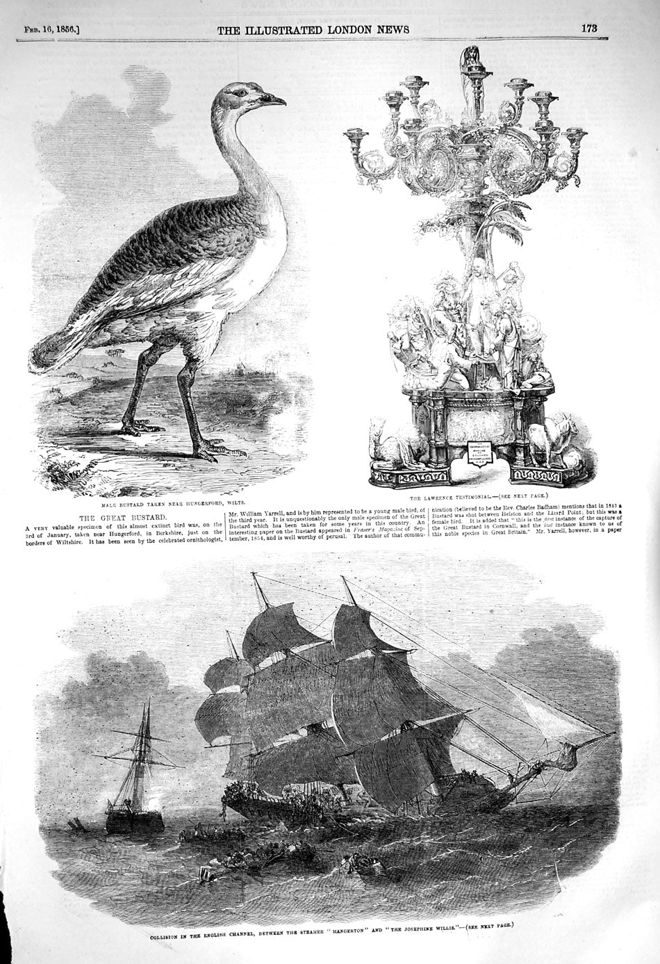 Old Antique Print 1856 Bustard Lawrence Testimonial Ship Mangerton Willis 19th