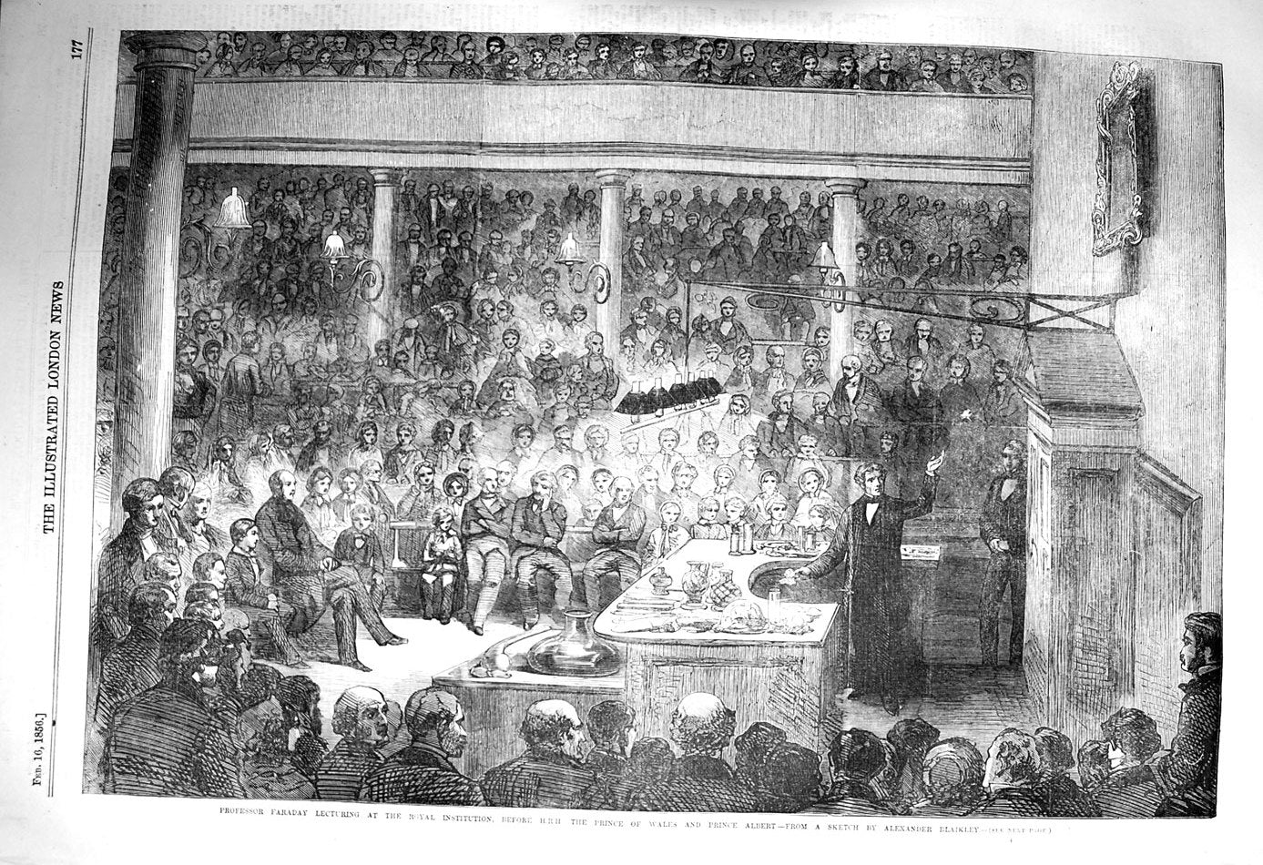 Original Old Antique Print 1856 Professor Faraday Prince Wales Albert Victorian