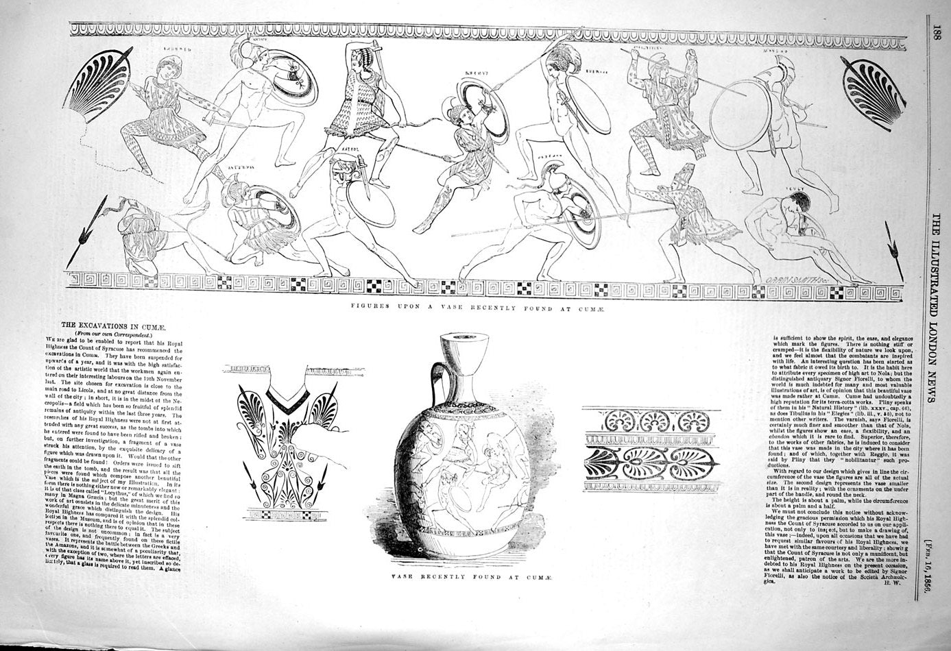 Original Old Antique Print 1856 Figures Vase Cumae Vase Archaeology Exca 19th
