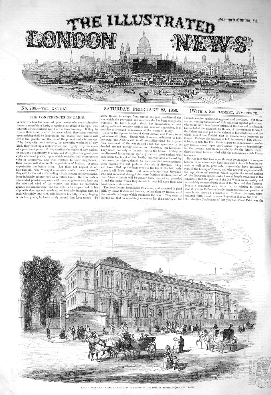 Antique Old Print *3210 1856 Conference Paris Hotel Minister Foreign Affairs